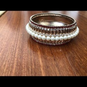 Pearl and stone bangle